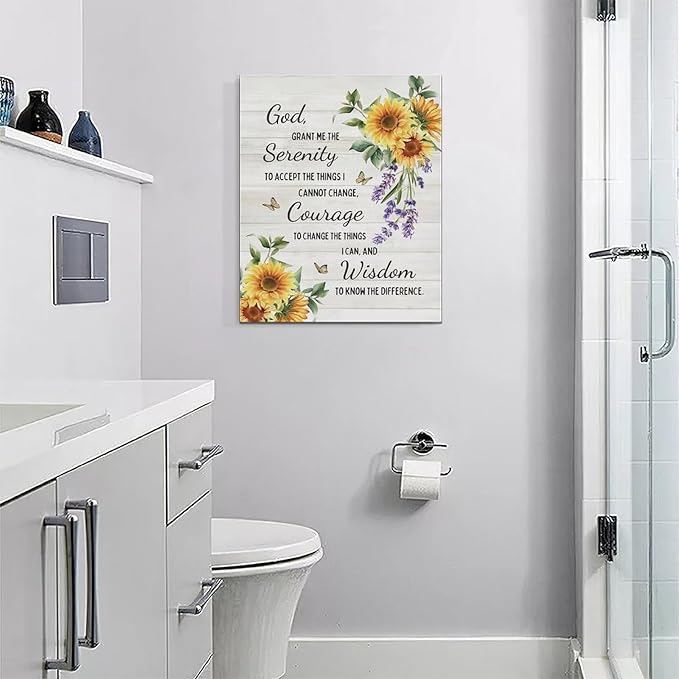 Serenity Prayer Wall Decor Christian Religious Sunflower Pictures Inspirational Bible Verses Scripture Canvas Wall Art God Painting Home Modern Artwork Framed for Living Room Bedroom Office 16x20inch