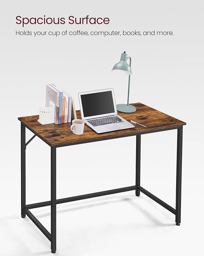 VASAGLE Computer Desk, Office Work Desk, 39.4 x 19.7 x 29.9 Inches, for Study, Bedroom, Home Office, Living Room, Rustic Brown and Ink Black ULWD41X