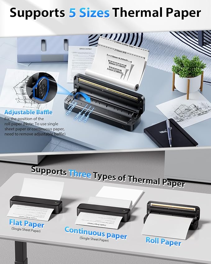 Memoking Portable Printers Wireless for Travel, Inkless Thermal Printer 8.5" x 11" Letter Paper for Phone & Laptop, 304DPI HD Quick Print Mobile Bluetooth Small Printers for Home Office or School