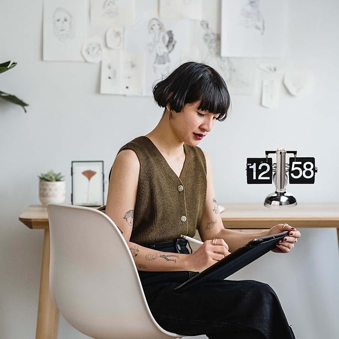 Flip Clock,Retro Flip Down Clock Mechanical Digital Flip Desk Clocks Internal Gear Operated Flipping Down Clocks Battery Powered for Home Office Décor