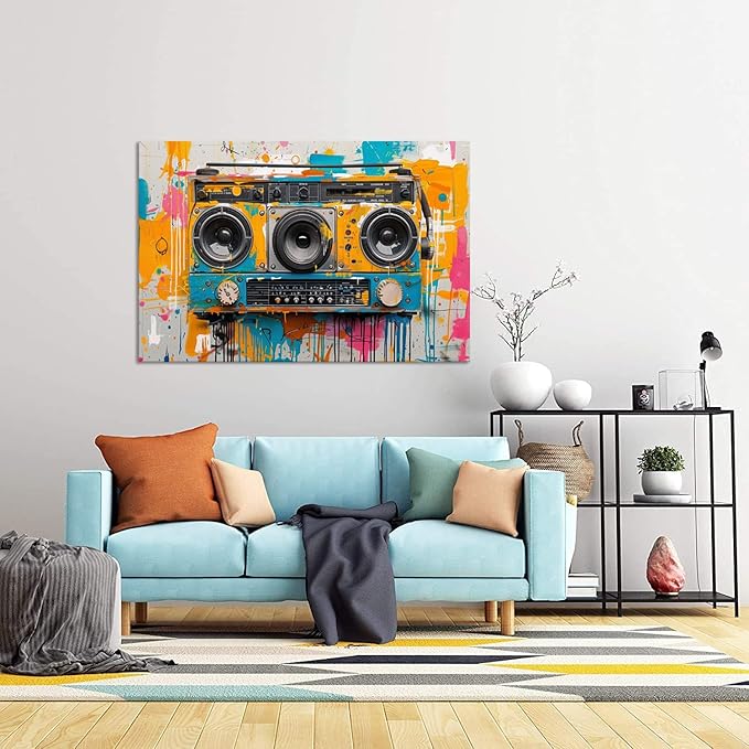 Music Graffiti Canvas Prints, Large Colorful Framed Wall Art for Bathroom Bedroom Living Room, Abstract Music Wall Decor Stretched and Framed Ready to Hang 24"X36"