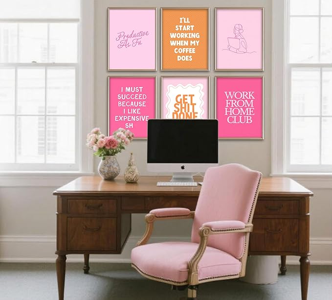 Motivational Wall Art for Women - 6 Pcs Set Pink Aesthetic 12"x16" Poster Prints - Home Office Inspirational Wall Decor Pictures - Positive Mindset Affirmations Quotes Artwork for Bedroom(unframed)