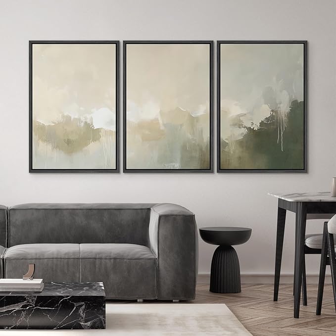 SIGNWIN Framed Canvas Print Wall Art Set Neutral Abstract Landscape Earthy Tones Minimalist Illustrations Modern Art Decorative Abstract for Living Room, Bedroom, Office - 16"x24"x3 Black