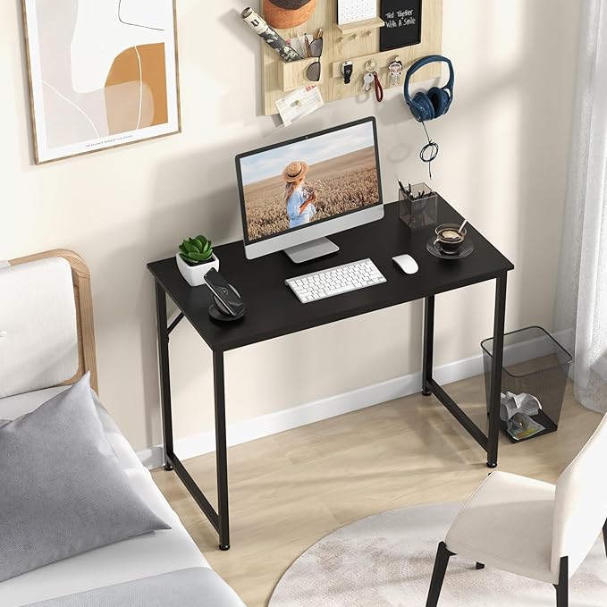 Giantex 40-Inch Black Small Computer Desk, Home Office Writing Desk with Heavy-Duty Metal Frame, Modern Simple Gaming Table PC Workstation, Versatile Small Desk for Bedroom