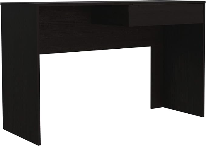 Writing Computer Desk One Drawer Black, 47.3-Inch Wide Home Office Desk for Work from Home and Study, Compact Particle Board Table with 23-Inch x 4-Inch Drawer and 25-Inch Leg Room