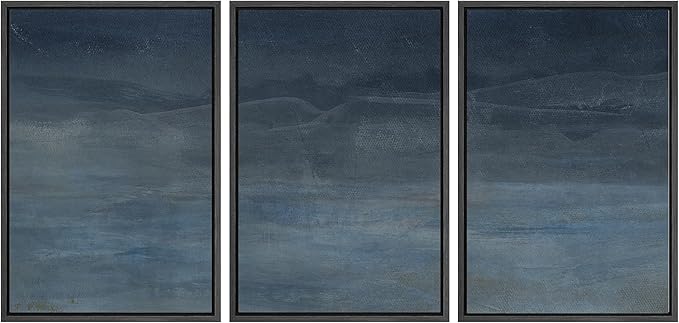 SIGNWIN Framed Canvas Print Wall Art Abstract Blue Landscape Modern Minimalist Navy Blue and Gray Nature Wilderness Modern Art Cool for Living Room, Bedroom, Office - 16"x24"x3 Black