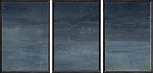 SIGNWIN Framed Canvas Print Wall Art Abstract Blue Landscape Modern Minimalist Navy Blue and Gray Nature Wilderness Modern Art Cool for Living Room, Bedroom, Office - 16"x24"x3 Black