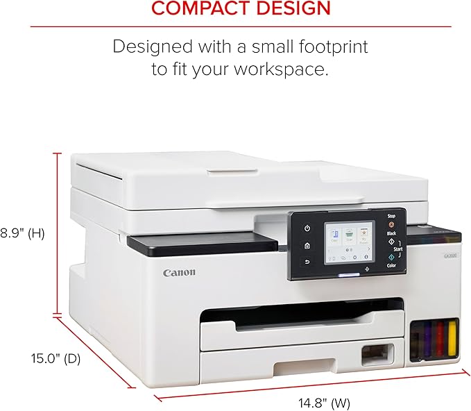 Canon MegaTank MAXIFY GX2020 All-in-One Wireless Color Printer – Print, Copy, Scan with Duplex Printing – Refillable Tank System, Compact Desktop Design – Wireless Print Scan Copy for Home & Office