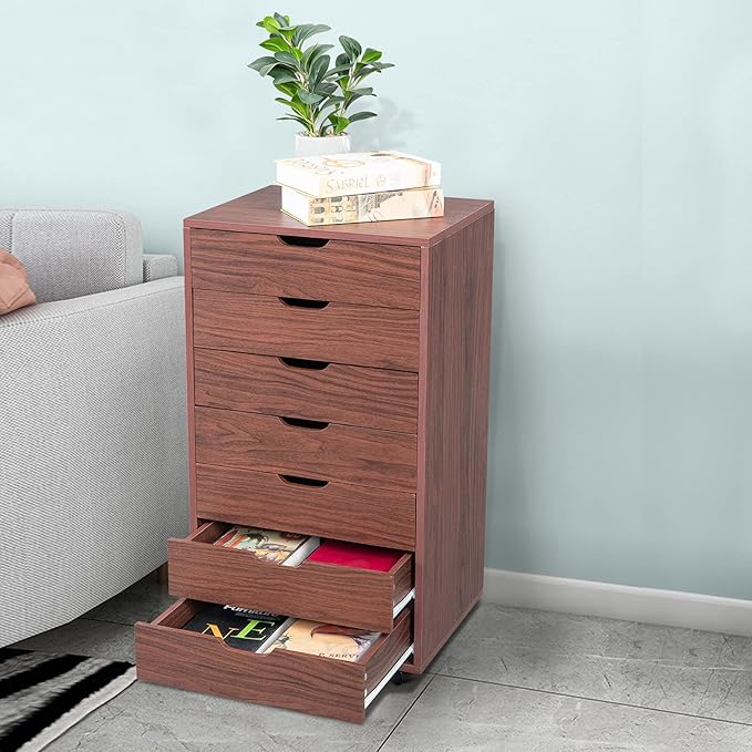 Ochine 5 Drawer Lateral File Cabinet Office Mobile Lateral Filing Cabinet Mobile Filing Storage File Vertical Wooden Cabinet with Wheel for Home and Office (Ship from USA)