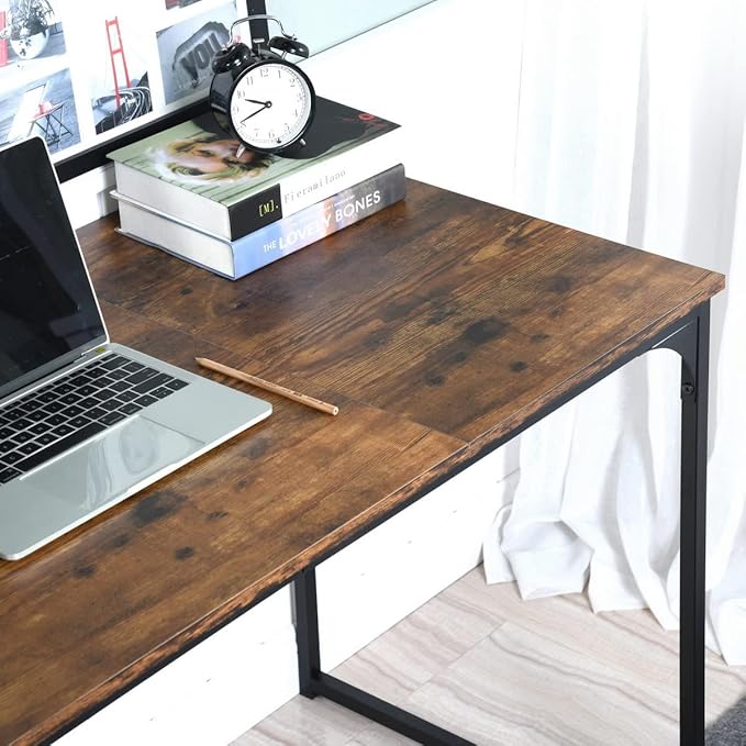 Homy Casa Inc 47 inch Study Storage Bag Space Saving for Home Office, Modern Simple Style PC, Black Metal Frame Computer Desk, Writing Table, Brown