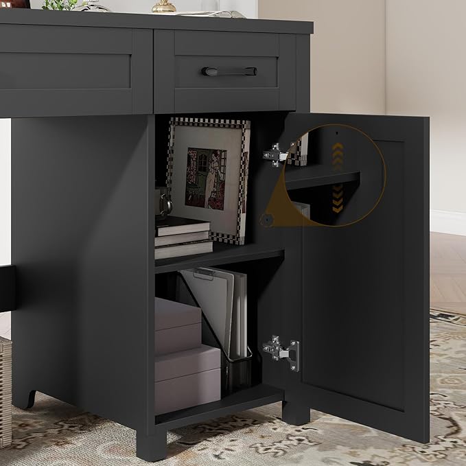 Farmhouse 47" Executive Desk, Computer Desk with Drawers and Storage Cabinet, Workstation Computer Desk for Home Office, Study.Pure Black
