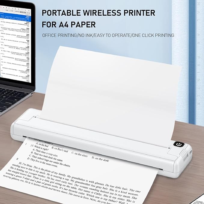 Denash Portable Cordless Printer, 8.5 X 11in US Letter, Mini BT Thermal Inkless, Printer with APP for Home School Travel Office