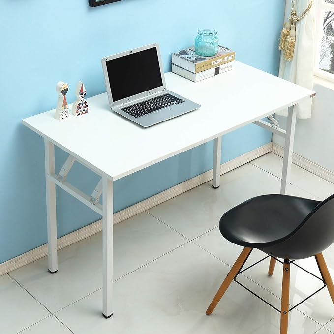 SogesPower Computer Desk Folding Table 47 inches Fully Assembled Sturdy Writing Desk for Home Office Folding Desk, White
