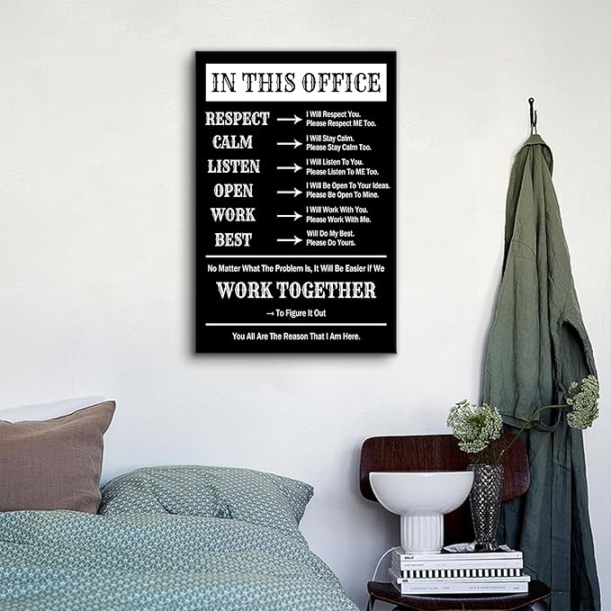 In This Office Inspirational Canvas Wall Art Motivational Picture Wall Decor Teamwork Theme Painting Poster In This Office Print Artwork for Bedroom Company Hallway Ready to Hang [12''W x 18''H]