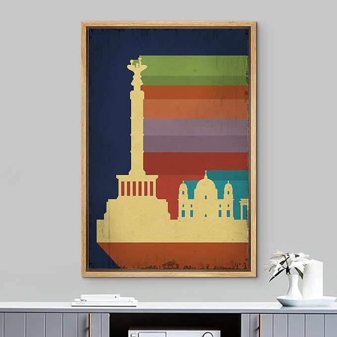 IDEA4WALL Framed Canvas Print Wall Art Retro Vintage Berlin Germany Poster Cultural Building Illustrations Modern Art Contemporary Scenic Warm for Living Room, Bedroom, Office - 24"x36" NATURAL