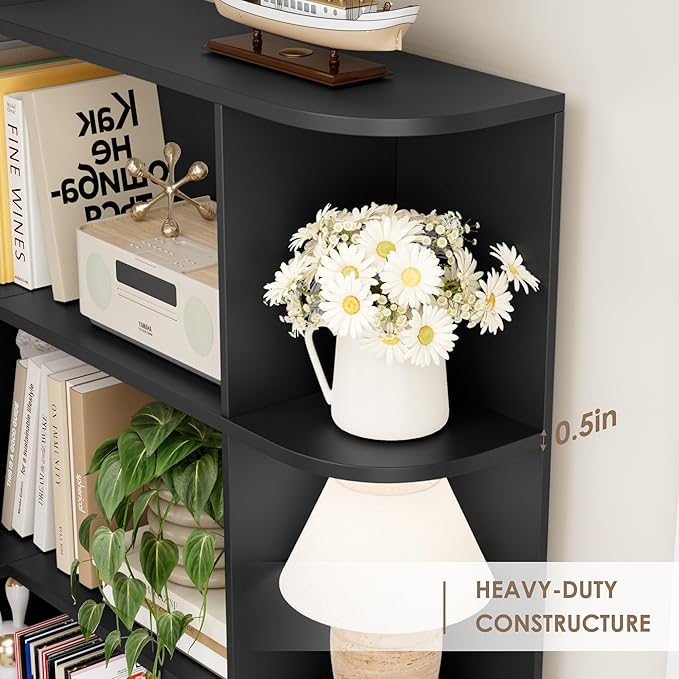 FOTOSOK 74” Tall Corner Bookshelf, 6-Tier Bookshelf and Bookcase with Open Storage, L Shaped Tall Bookcases Wooden Storage Shelves for Home Office, Thickened Boards for Better Load Bearing, Black
