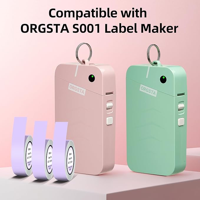 ORGSTA S001 Label Maker Machine with Tape, Bluetooth Mini Printer for Home and Office Organization, Thermal Label Printer Mini Label Maker with 3 Roll Continuous Label Tapes - Purple