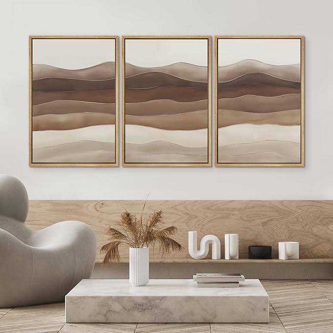 SIGNWIN Framed Canvas Print Wall Art Set Layered Earthy Ridges Illustrations Decorative Relax/Calm Zen for Living Room, Bedroom, Office - 16"x24"x3 NATURAL