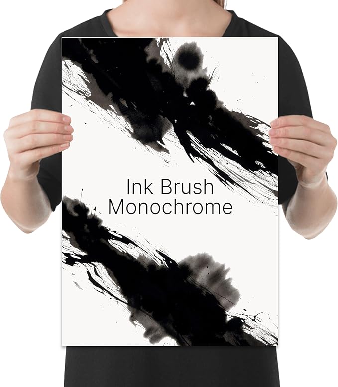 Modern Home Office Poster Print - Ink Brush Monochrome Art - 13x19 - Minimalist Wall Decor