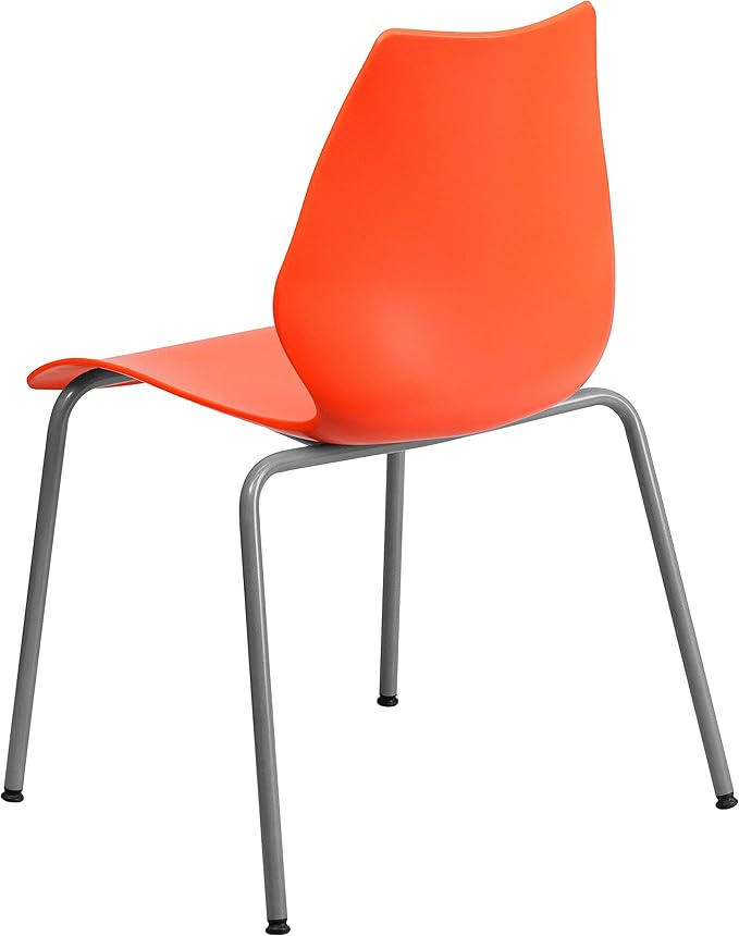 Flash Furniture HERCULES Series 770 lb. Capacity Orange Stack Chair with Lumbar Support and Silver Frame