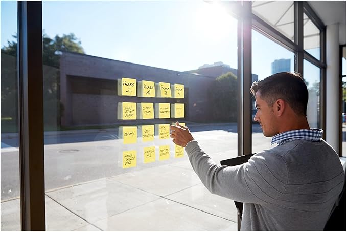 Post-it 100% Recycled Paper Super Sticky Notes, Canary Yellow, 3 in. x 3 in., 5 Sticky Note Pads, 70 Sheets per Pad, School Supplies and Office Products
