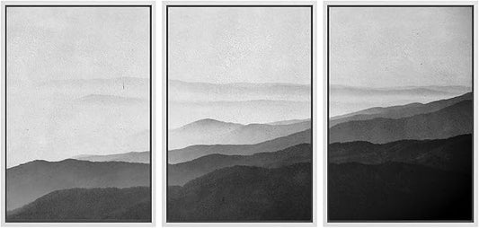 SIGNWIN Framed Canvas Print Wall Art Side of Mountain in Mist Nature Rocky Cozy Neutral Minimalism Contemporary Black and White for Living Room, Bedroom, Office - 24"x36"x3 White