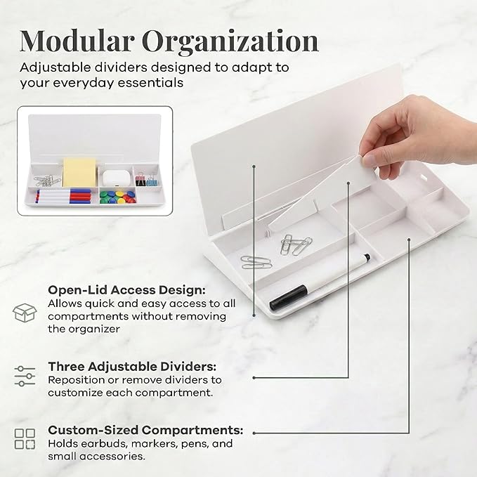 Birch Small Desktop Glass Whiteboard & Magnetic Calendar – Dry Erase Desk Pad Keyboard Stand with Storage, Adjustable Dividers, 3 Markers & Eraser – Office, Home & School (Cloud)