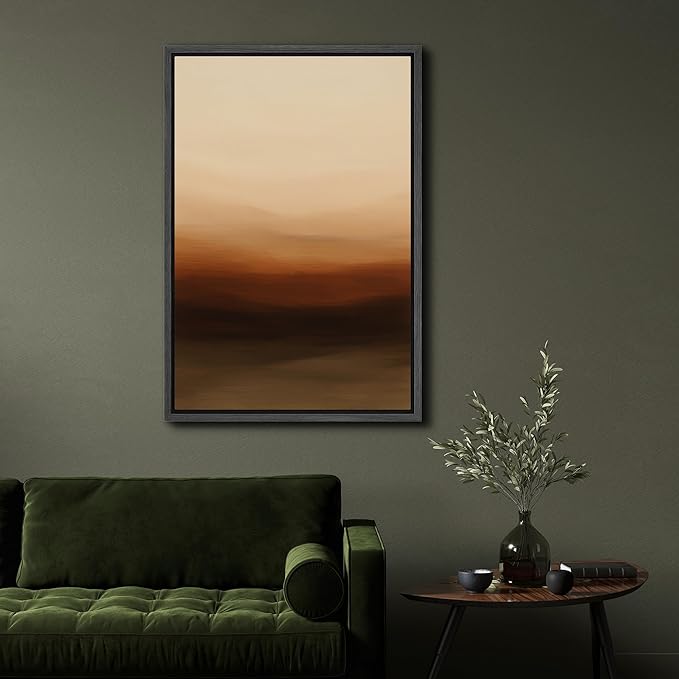 SIGNFORD Framed Canvas Print Wall Art Warm Horizon Gradient Abstract Landscape Illustrations Digital Art Modern Art Decorative Multicolor Rustic Minimal for Bedroom - 24"x36" BLACK