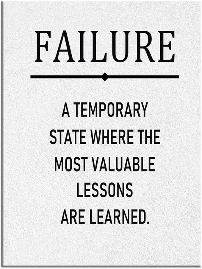 Temporary Failure Motivational Canvas Wall Art Success Inspirational Quotes Large Size Painting Poster Positive Picture Print Artwork for Living Room Classroom Gym Stretched and Framed [30''Wx 40''H]