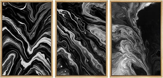 SIGNFORD Framed Wall Art Print Set Monochrome Swirl Abstract Contemporary Black and White Digital Art Modern Art Contemporary for Living Room, Bedroom, Office - 16"x24"x3 NATURAL