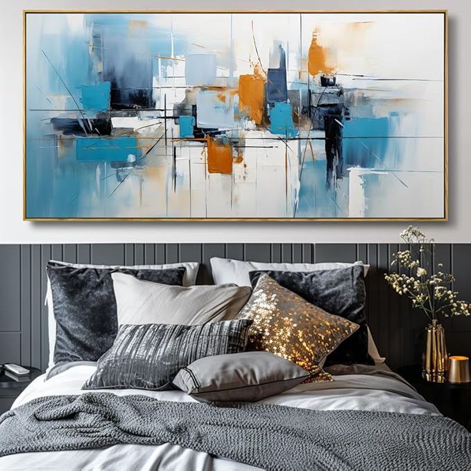Wall Art Abstract Wall Decor Blue Orange Colorful Canvas Painting Modern Artwork for Living Room Bedroom Dining Room Home Office Decor 20"x40" with Framed
