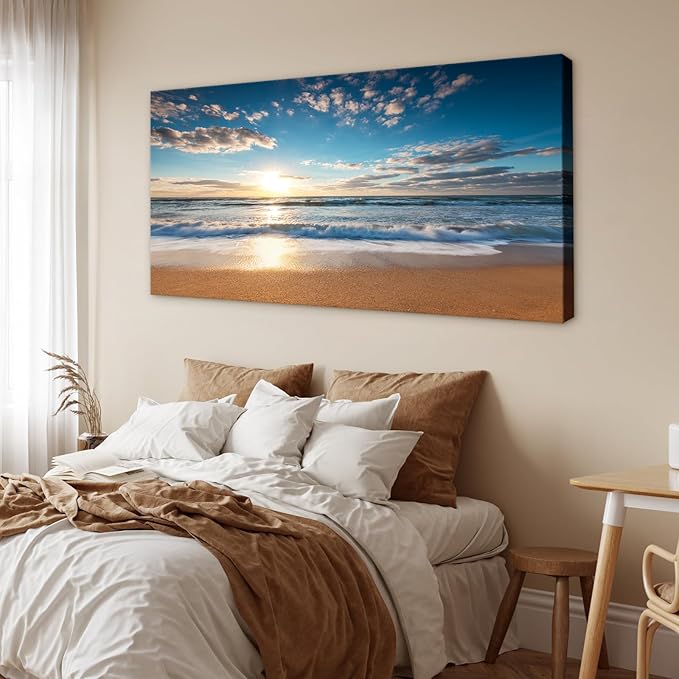 YYYYHPP YP1998 Beach Pictures Wall Art Beach Sunrise Over The Tropical Sea Pictures Print on Canvas Beach Wall Decor Beach Paintings for Home Decor Stretched and Framed Easy to Hang