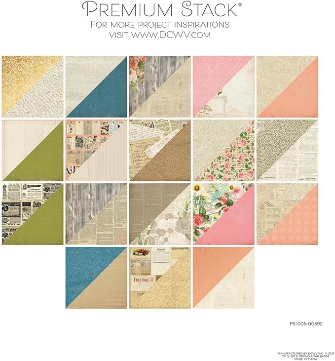 DCWV Printed Cardstock Paper 12x12, 36 Sheets of Scrapbook Paper for Crafts and Card Making, Double Sided Heavy Duty Cardstock with Foil Accents - Preserved Paper