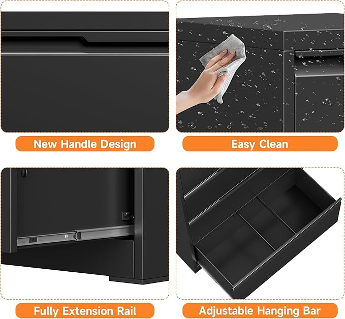 Coolsun Metal File Cabinet with Lock, 4 Drawer File Cabinet for Home Office, Lockable Lateral Filing Cabinet for A4/F4/Lagel/Letter Assembly Required (Black, 4 Drawer Lateral)