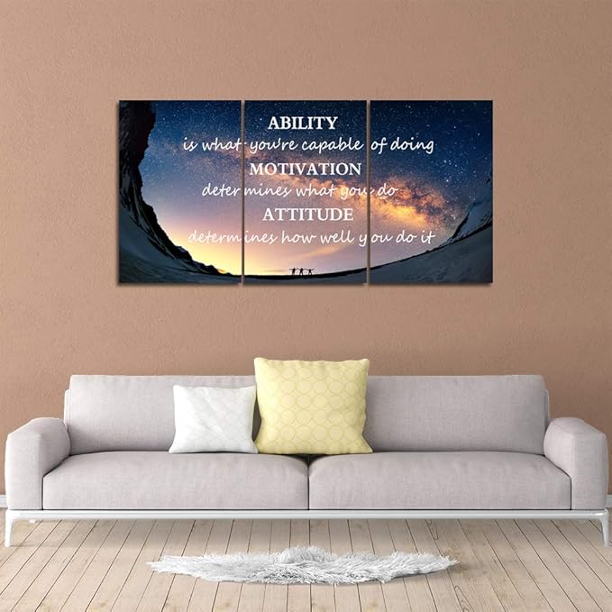 Yetaryy Large Canvas Quotes Wall Art Ability Motivation Attitude Inspirational Saying Posters and Prints 3 Piece Home Decor Entrepreneur Office Words Quote Decoration Ready to Hang - 48" W x 24" H