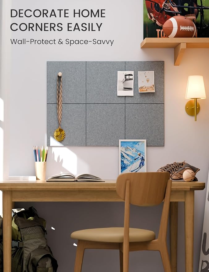Fluxynara Felt Bulletin Board Tiles -28"x18" Cork Board Alternative for Office Decor, Push Pin Board Wall Organizer 6-Pack - Blue Gray