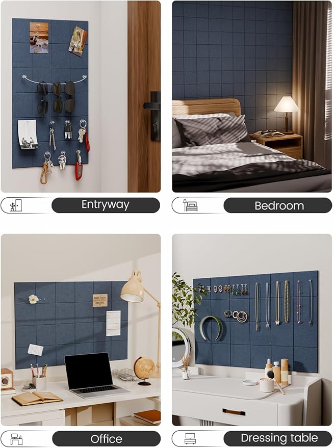 Fluxynara Felt Bulletin Board Tiles -28"x18" Cork Board Alternative for Office Decor, Push Pin Board Wall Organizer 6-Pack-Navy Blue