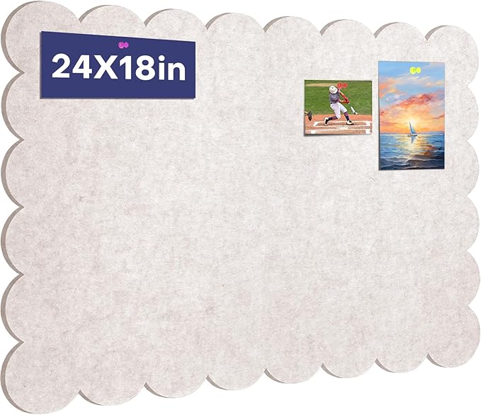 Scalloped Felt Bulletin Board, 24 x 18 Inches Pin Cork Board with 20 Pushpins - Decorative Cork Alternative for Wall, Foldable Picture Self Adhesive Vision Prayer Board - Oatmeal