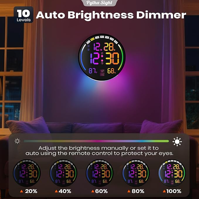 Large Digital Wall Clock with 10.3" LED Display,Alarm,Countdown Timer,DST,Temperature,Humidity,Auto-Dimming,Remote Control,Night Light for Classroom,Bedroom,Living Room,Office,Gym
