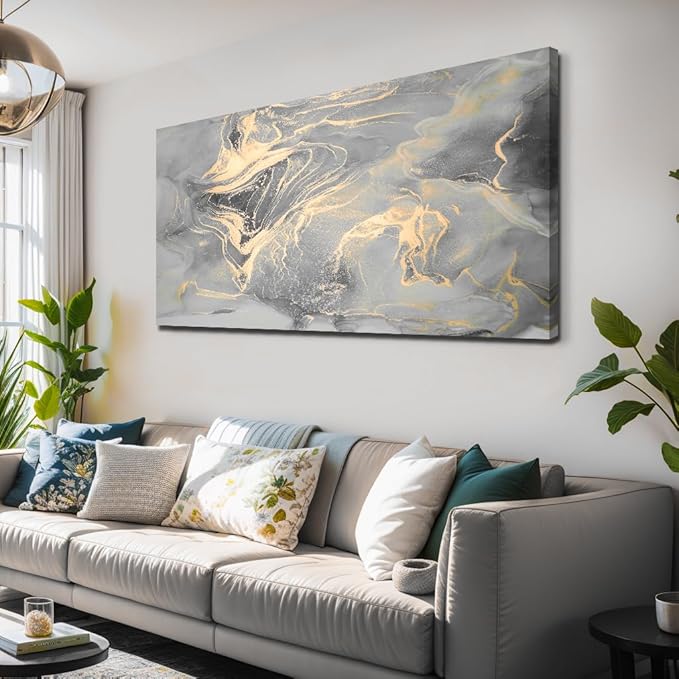 liysawg Wall Art Abstract Canvas Painting Gray Wall Decor Fluid Ink Modern Artwork for Living Room Bedroom Dining Room Home Office Decor 71"x36"