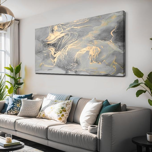 liysawg Wall Art Abstract Canvas Painting Gray Wall Decor Fluid Ink Modern Artwork for Living Room Bedroom Dining Room Home Office Decor 71"x36"