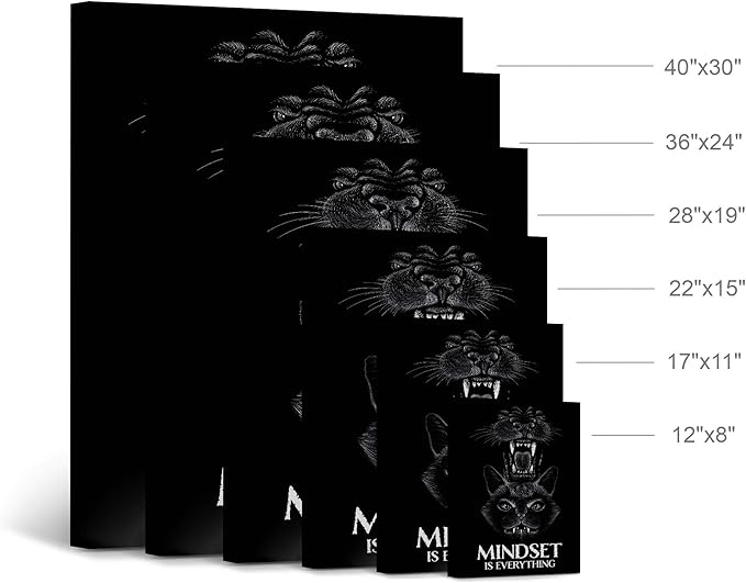 Smile Art Design Mindset is Everything Cat and Lion Sketch Motivational Wall Art Canvas Print Inspirational Entrepreneur Quote Canvas Print Modern Office Living Room Decor Gift Ready to Hang 36x24
