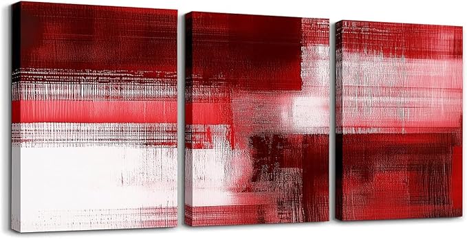 jejeloiu Red Abstract Art 3 Piece Canvas Wall Art for Living Room Bedroom Modern Art Picture Wall Decor 12"x16"x3pcs Abstract Oil Painting Office Decorations Artwork Posters