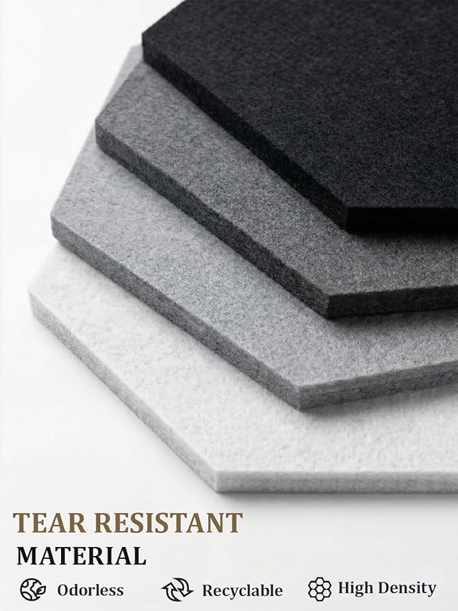 8 Pack Hexagon Felt Bulletin Board Tiles - 11.8" Large Thick Pin Board for Walls with 30 Push Pins, DIY Boards for Office Home School Decor, Aesthetic Hex Cork Board Alternative