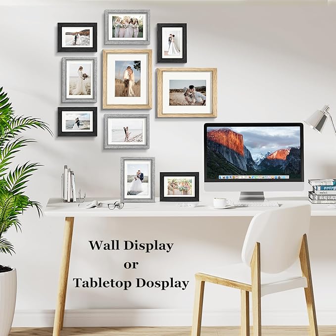 Picture Frames, Made of Real Glass and Wooden Frame, Gallery Photo Frames Set of 10 for Collage Wall Decor, Multi Sizes Including 8x10, 5x7, 4x6 for Mounting or Tabletop Display, Multi Color