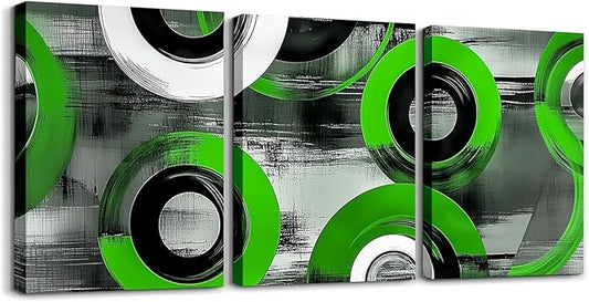 jejeloiu 12"x16"x3pcs Green Geometric Office Decorations Artwork Posters Boys Girls 3 Piece Canvas Wall Art for Living Room Bedroom Abstract Art Picture Wall Decor