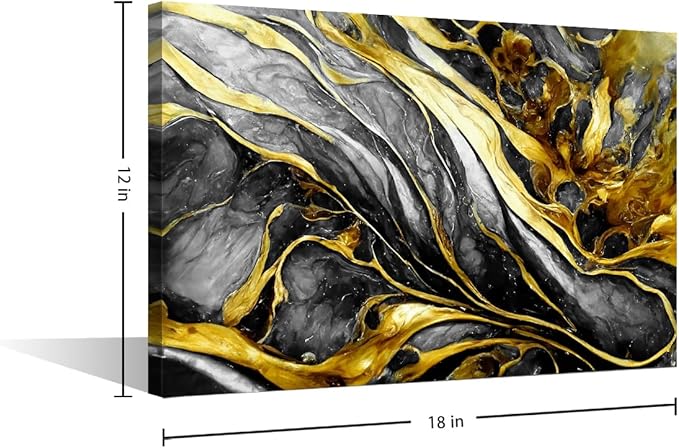Abstract Marble Wall Decor for Home 1 Panel Modern Canvas Artwork Black and Gold Texture Poster Prints on Canvas for Minimalist Enthusiasts Bedroom Decor Stretched and Framed Ready to Hang 18x12 in