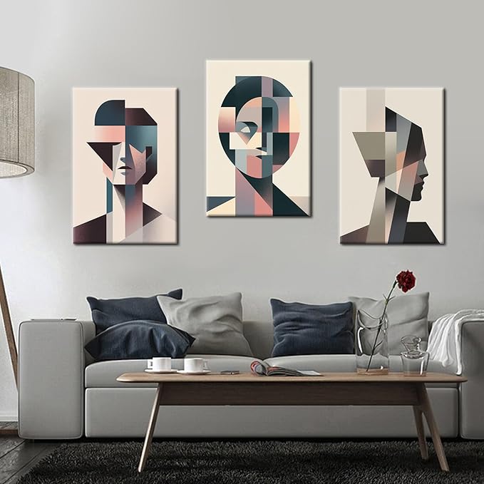 3 Separate Abstract Geometric Stitching Wall Artwork Graphic Combinations Picture Painting Modern Minimalism Poster Print for Office Home Living Room Decoration Stretched and Framed [72''Wx36''H]