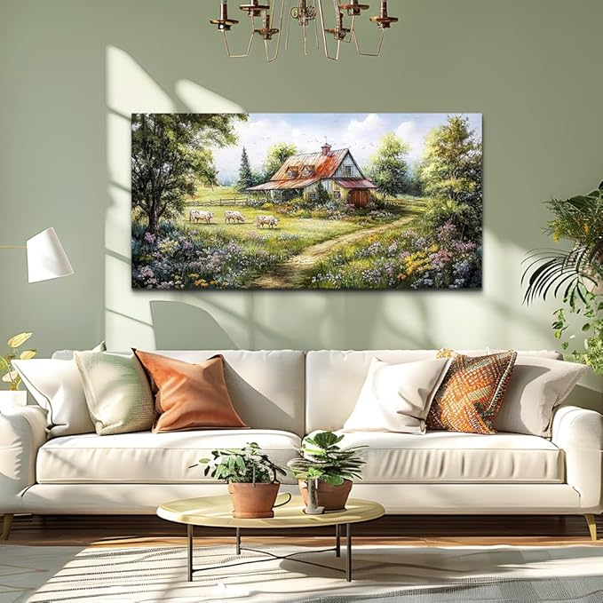 QIYILEXWART Large Wall Decor For Living Room Canvas Wall Art For Office Wall Decorations For Bedroom Grassland Paintings The Hut Picture Modern Artworks Inspiration Home Decor Ready To Hang