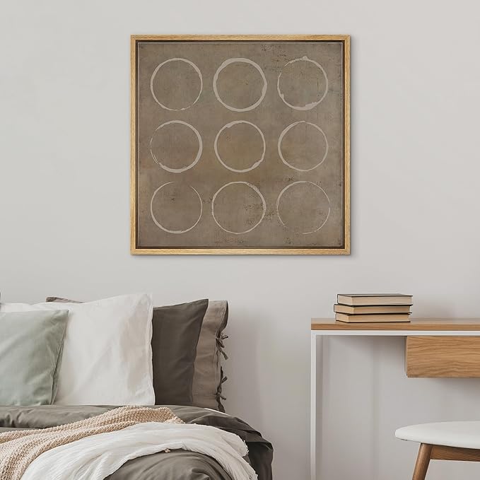 SIGNWIN Framed Canvas Print Wall Art Geometric Minimal Circle Spiral Pattern Abstract Shapes Illustration Modern Art Decorative Boho Relax/Zen for Living Room, Bedroom, Office - 24"x24" Natural